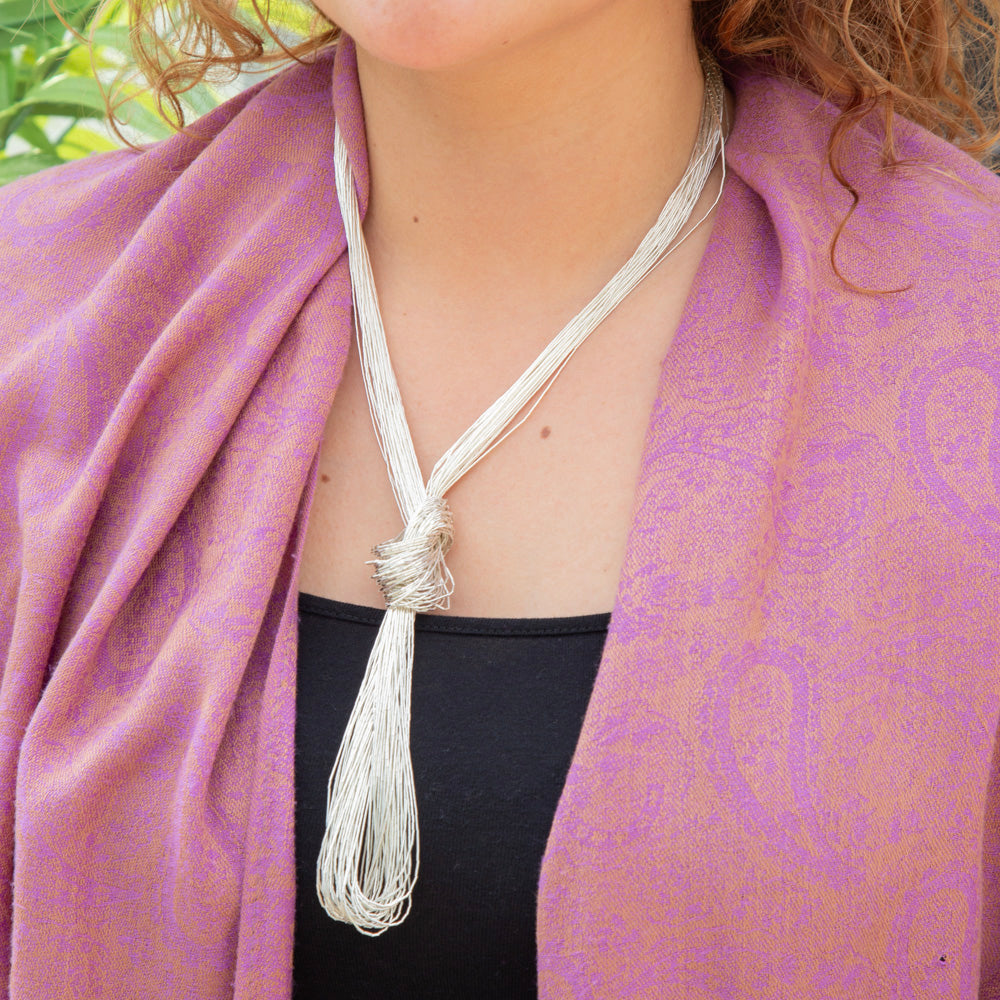 30 Strands Long Sterling Silver Liquid Silver Necklace