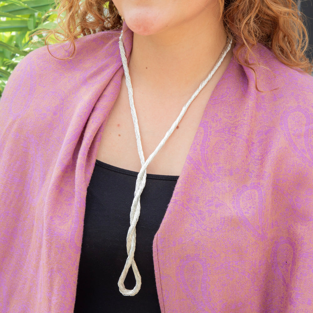 30 Strands Long Sterling Silver Liquid Silver Necklace