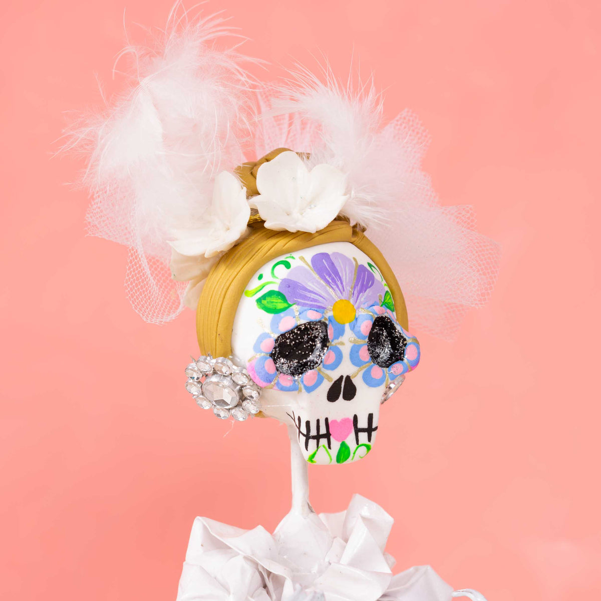 Papier-Mâché Sugar Skull Bride and Groom Sculpture