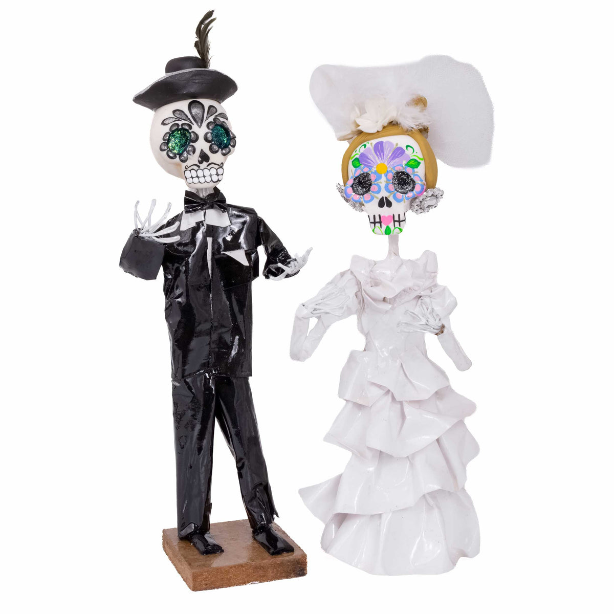 Papier-Mâché Sugar Skull Bride and Groom Sculpture