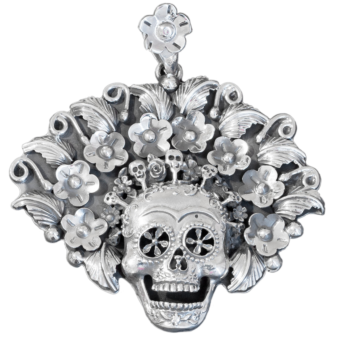 Sterling Silver Large Royal Sugar Skull Pendant