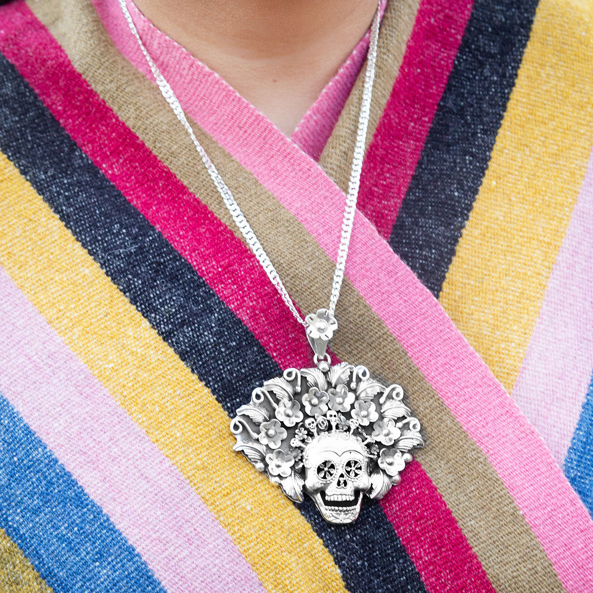 Sterling Silver Large Royal Sugar Skull Pendant