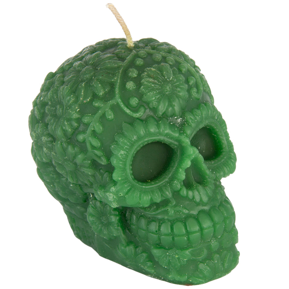 Sugar Skull with Flowers Candle