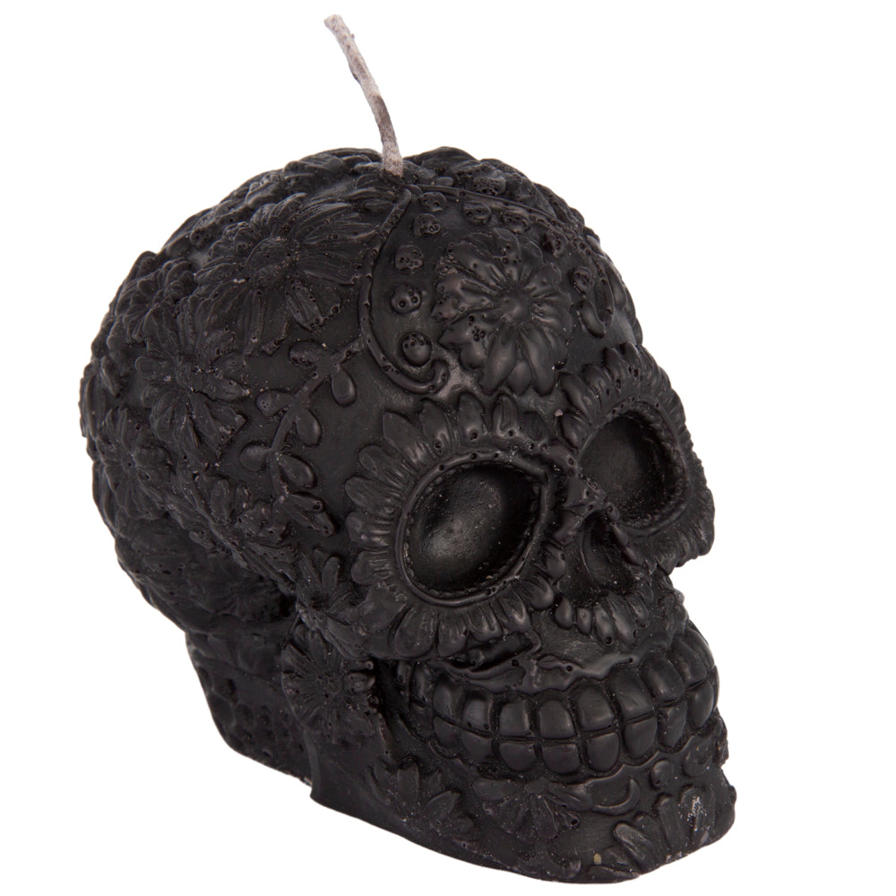 Sugar Skull with Flowers Candle