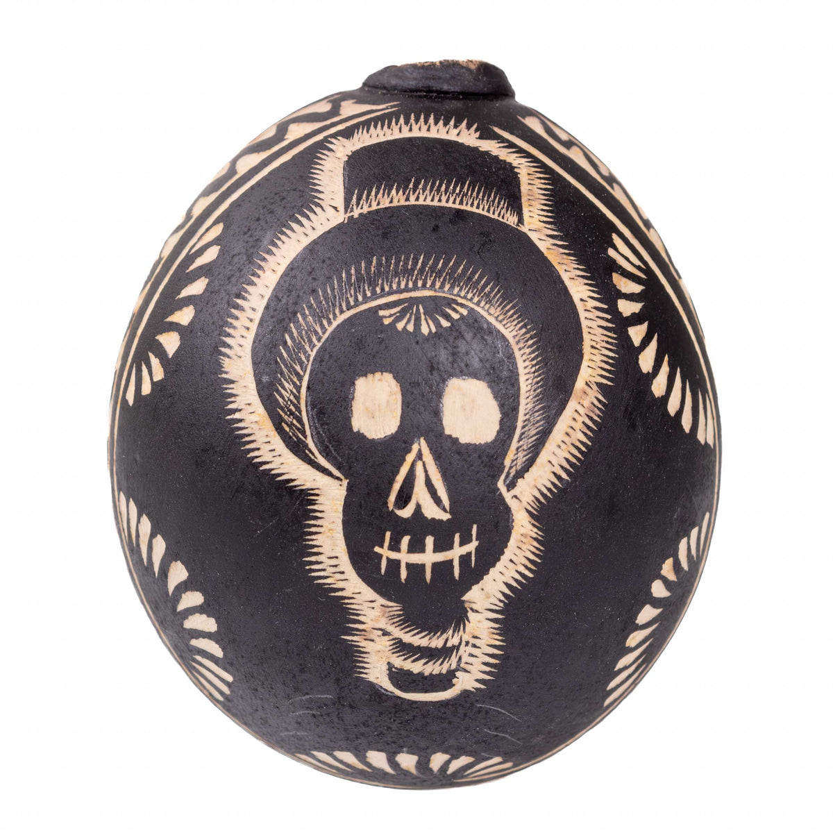 Día de Muertos Hand-Carved Mezcal Gourd, or Jícara with Natural Base