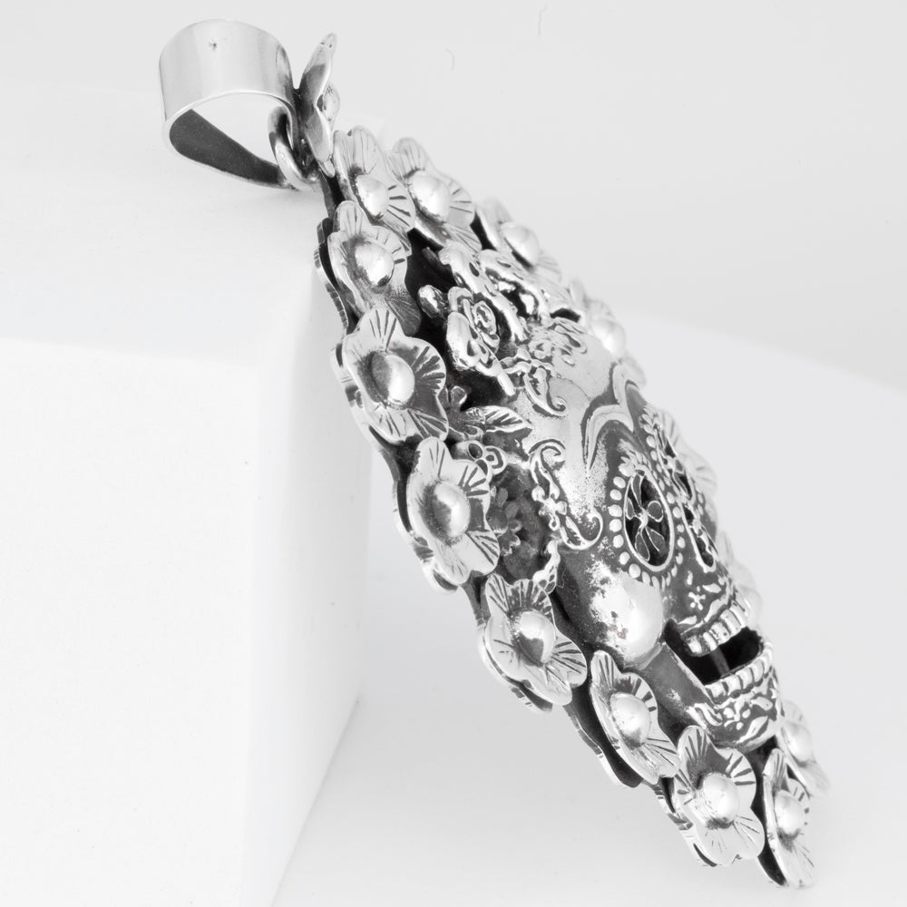Sterling Silver Crowned Calavera Pendant