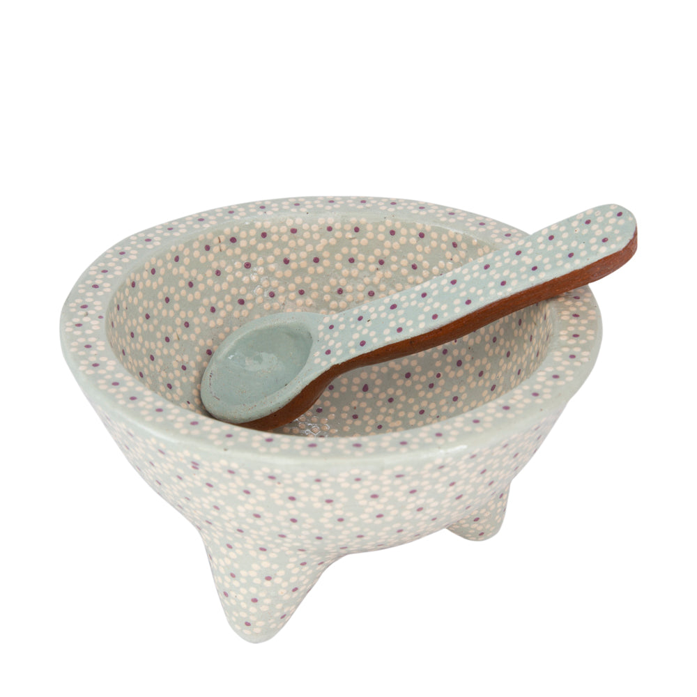 Capula Molcajete Clay Bowl and Matching Spoon