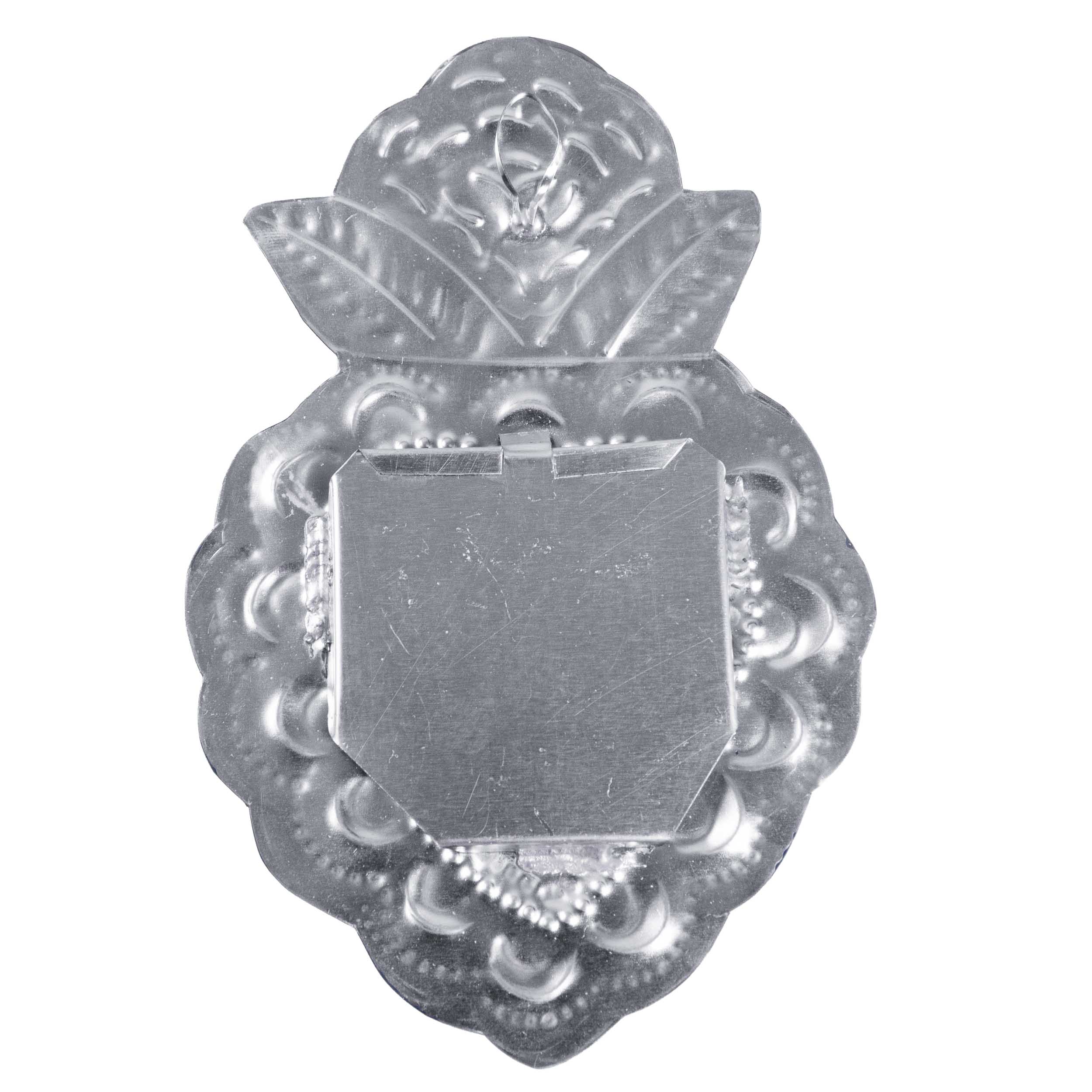 Medium Mexican Crown Milagro Tin Heart with Mirror