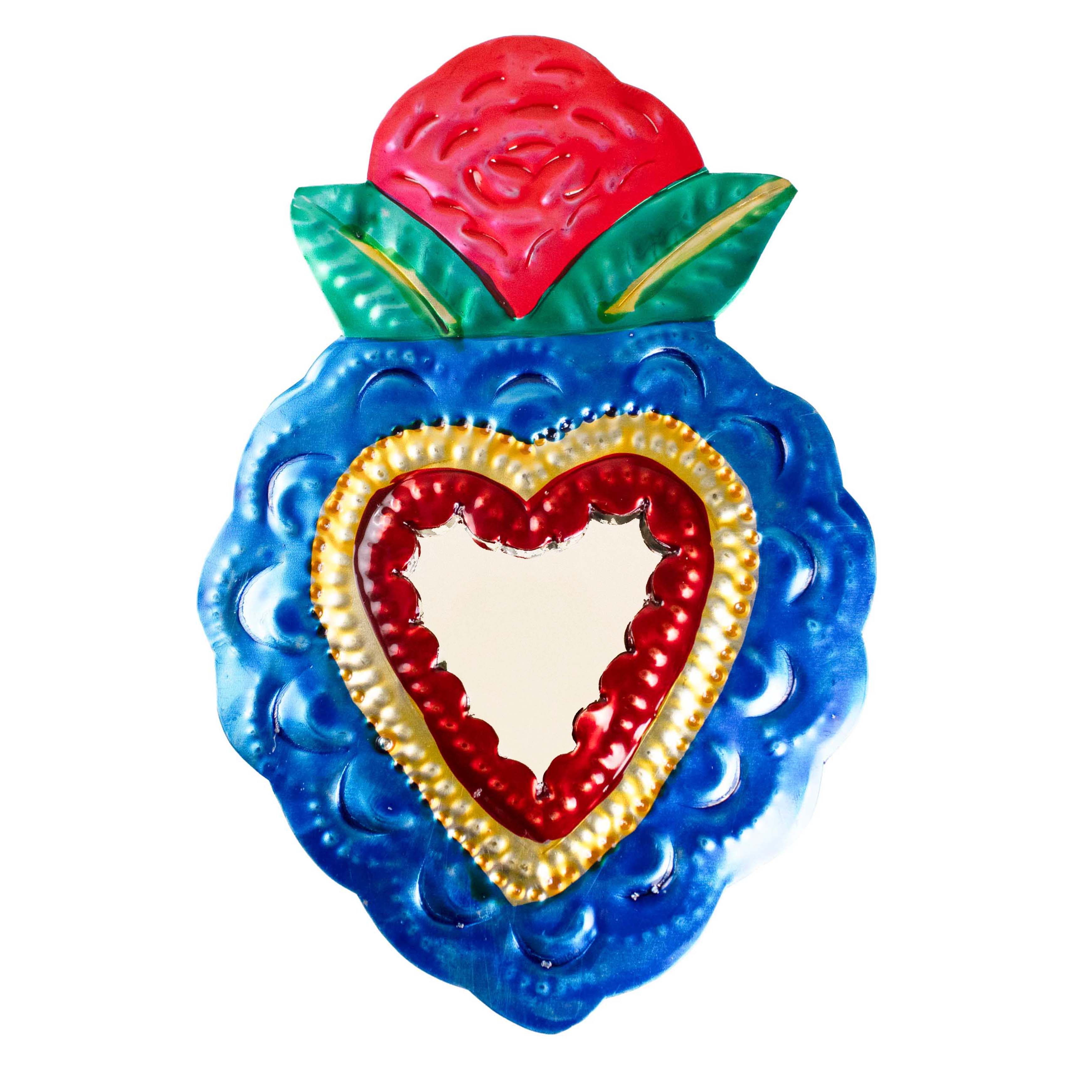 Medium Mexican Crown Milagro Tin Heart with Mirror
