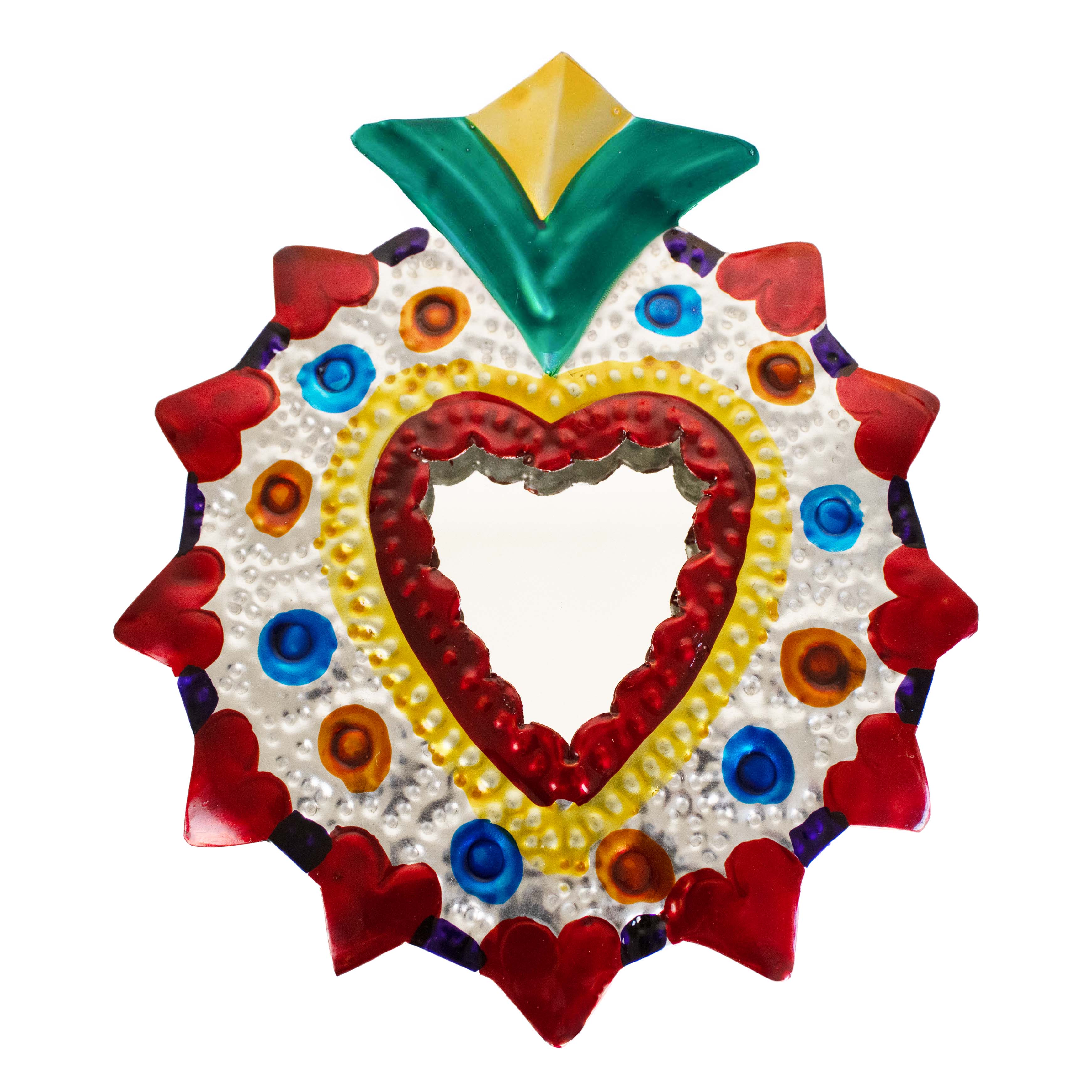Medium Mexican Crown Milagro Tin Heart with Mirror