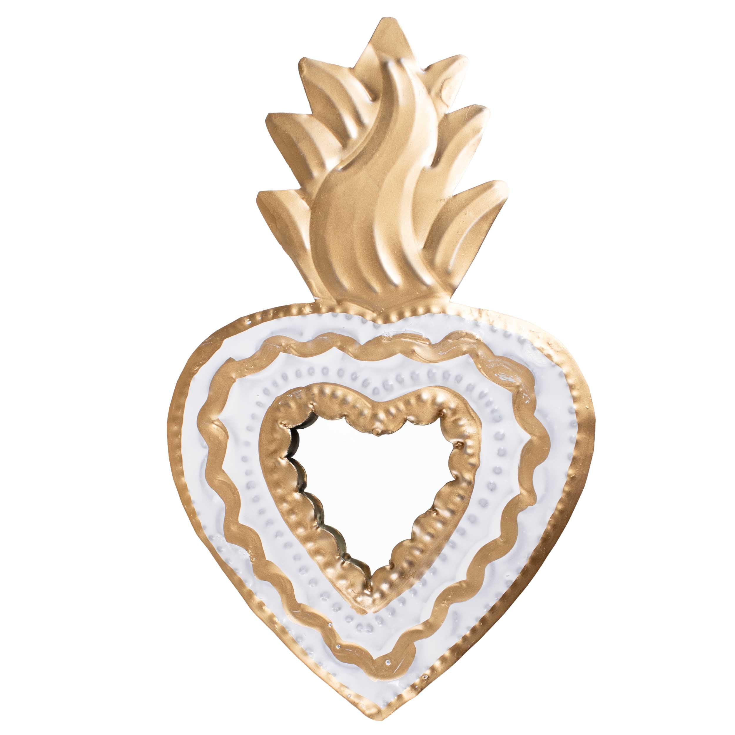 Medium Mexican Crown Milagro Tin Heart with Mirror