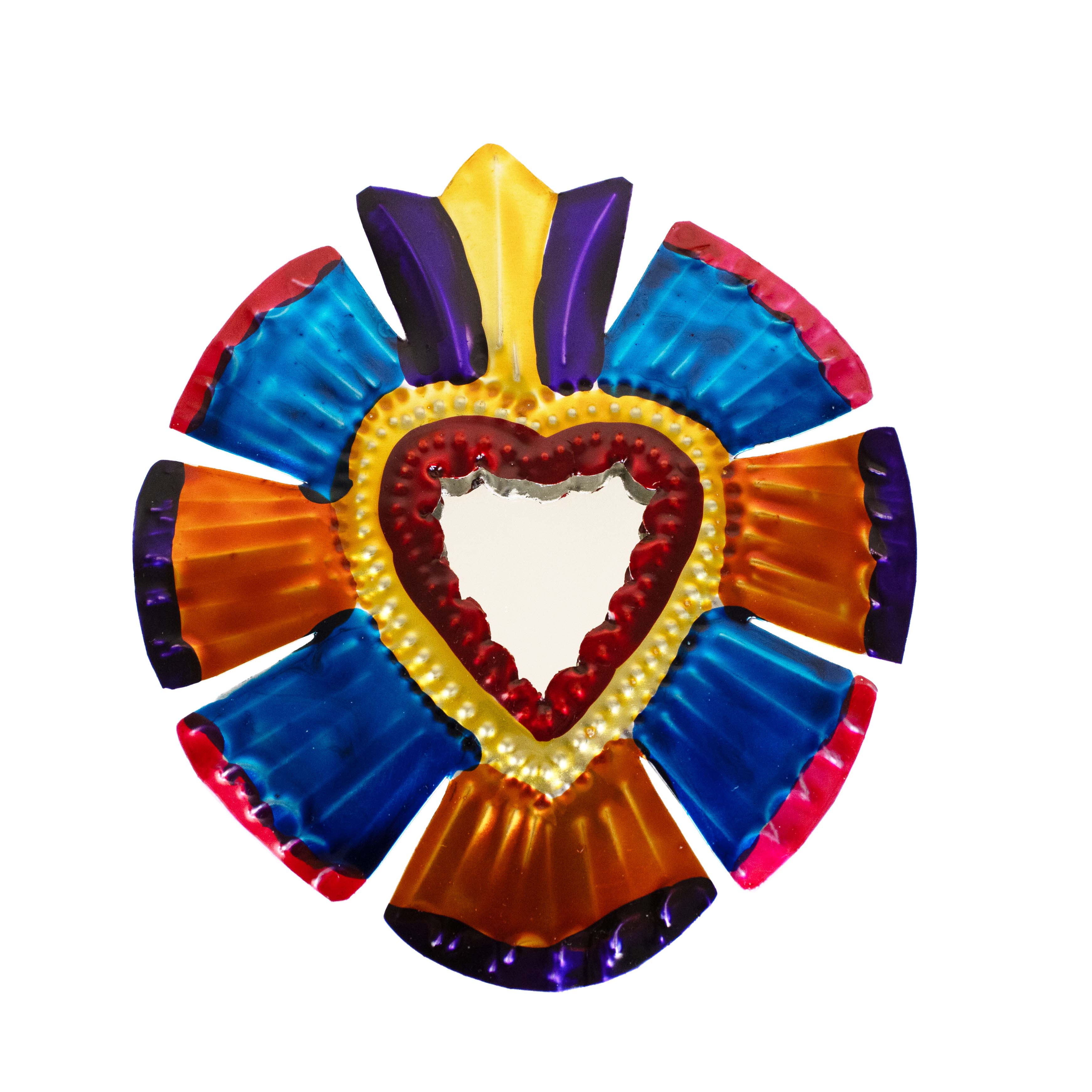 Medium Mexican Crown Milagro Tin Heart with Mirror