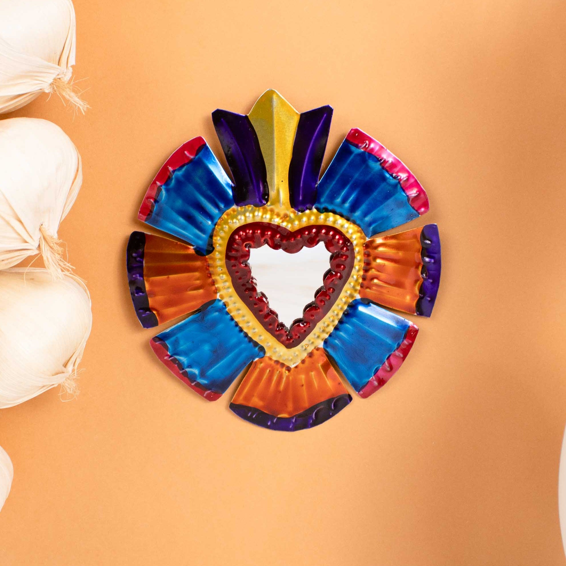 Medium Mexican Milagro Tin Heart with Mirror | Lolo Mexican Mercadito