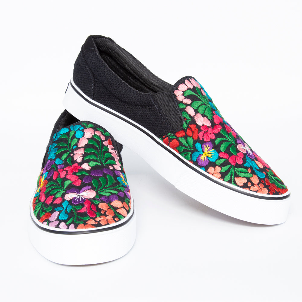 San Antonino Black with Multicolor Floral Embroidery Sneakers