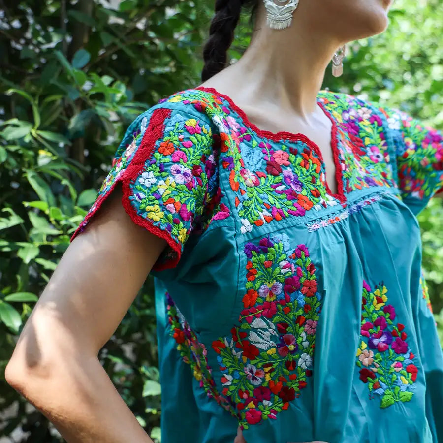 Sophia Hand-Embroidered Short Sleeve Blouse