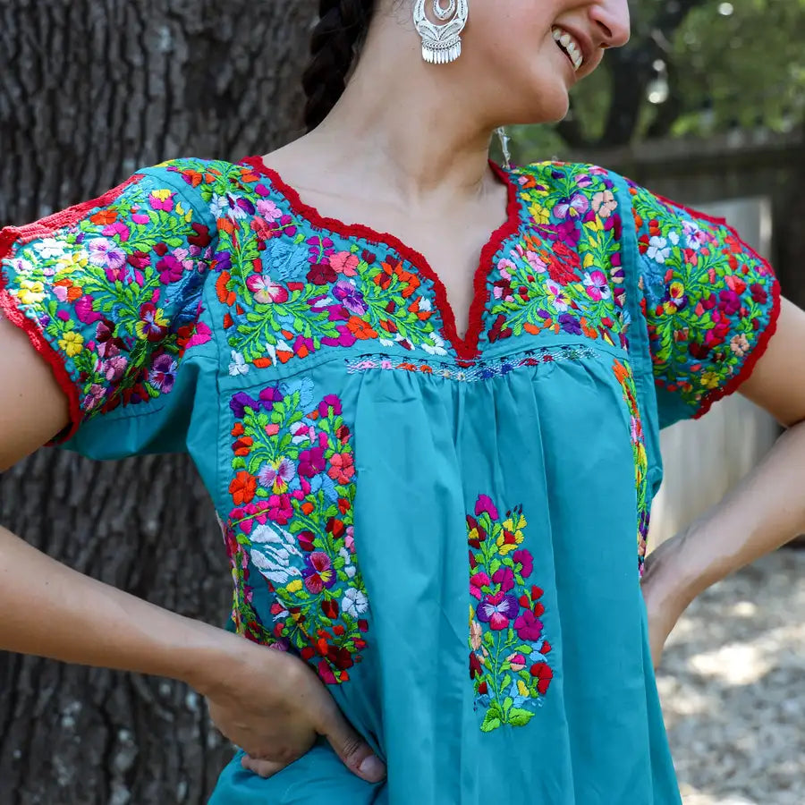 Sophia Hand-Embroidered Short Sleeve Blouse