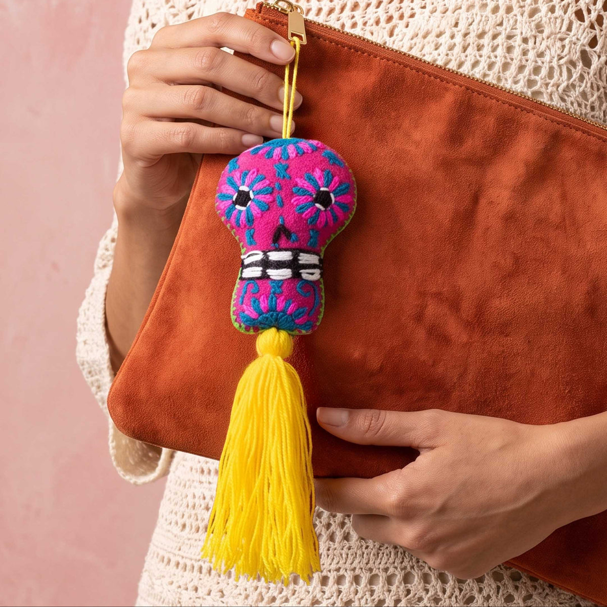 Sugar Skulls Pom Poms with Vibrant Tassel