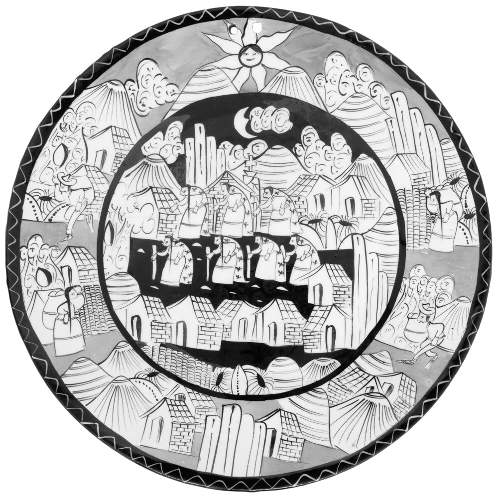 Black & White Hand-Painted Xalitla Narrative Decorative Plates