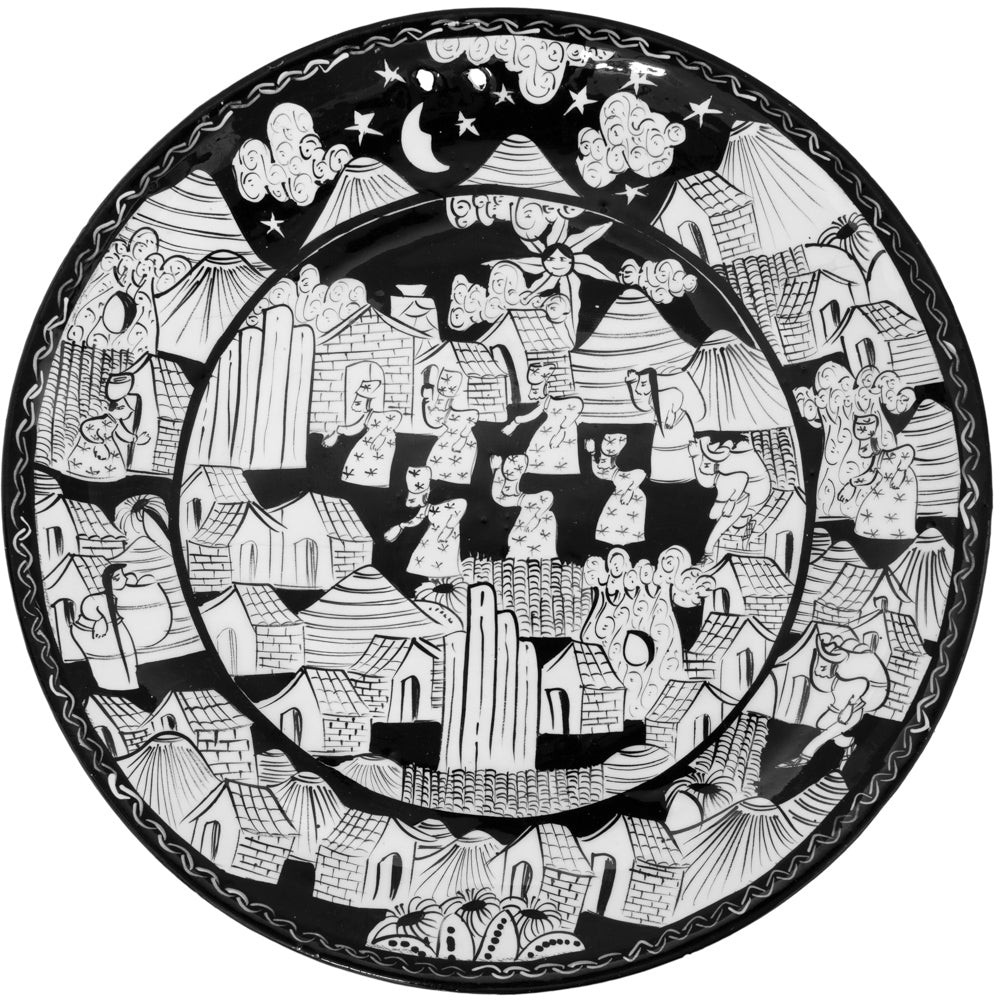 Black & White Hand-Painted Xalitla Narrative Decorative Plates