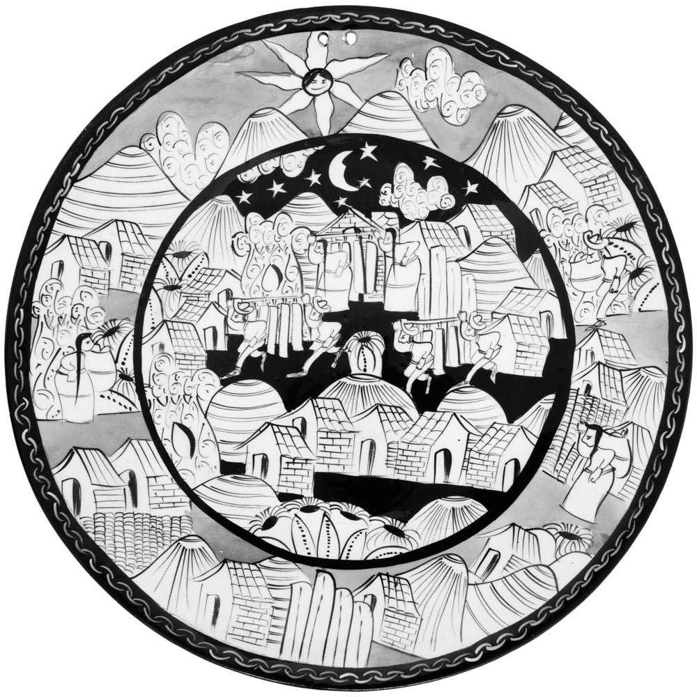 Black & White Hand-Painted Xalitla Narrative Decorative Plates