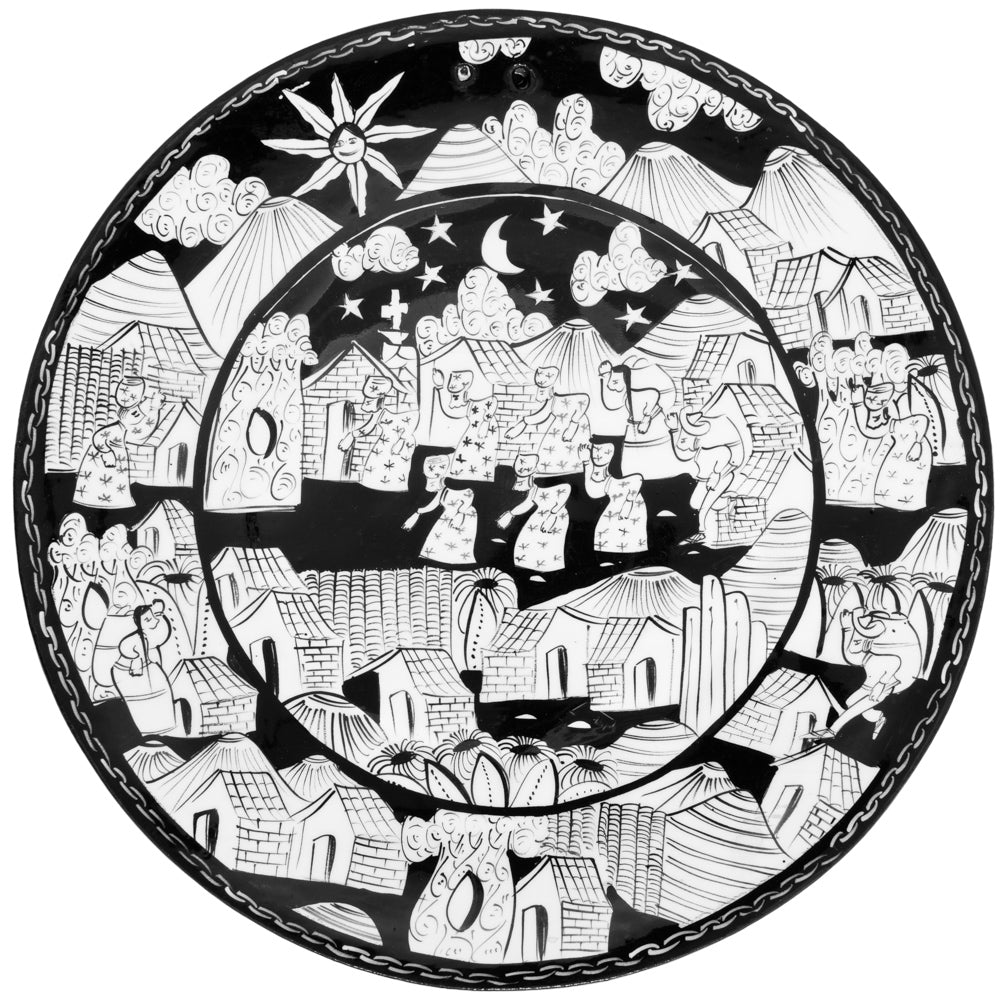 Black & White Hand-Painted Xalitla Narrative Decorative Plates