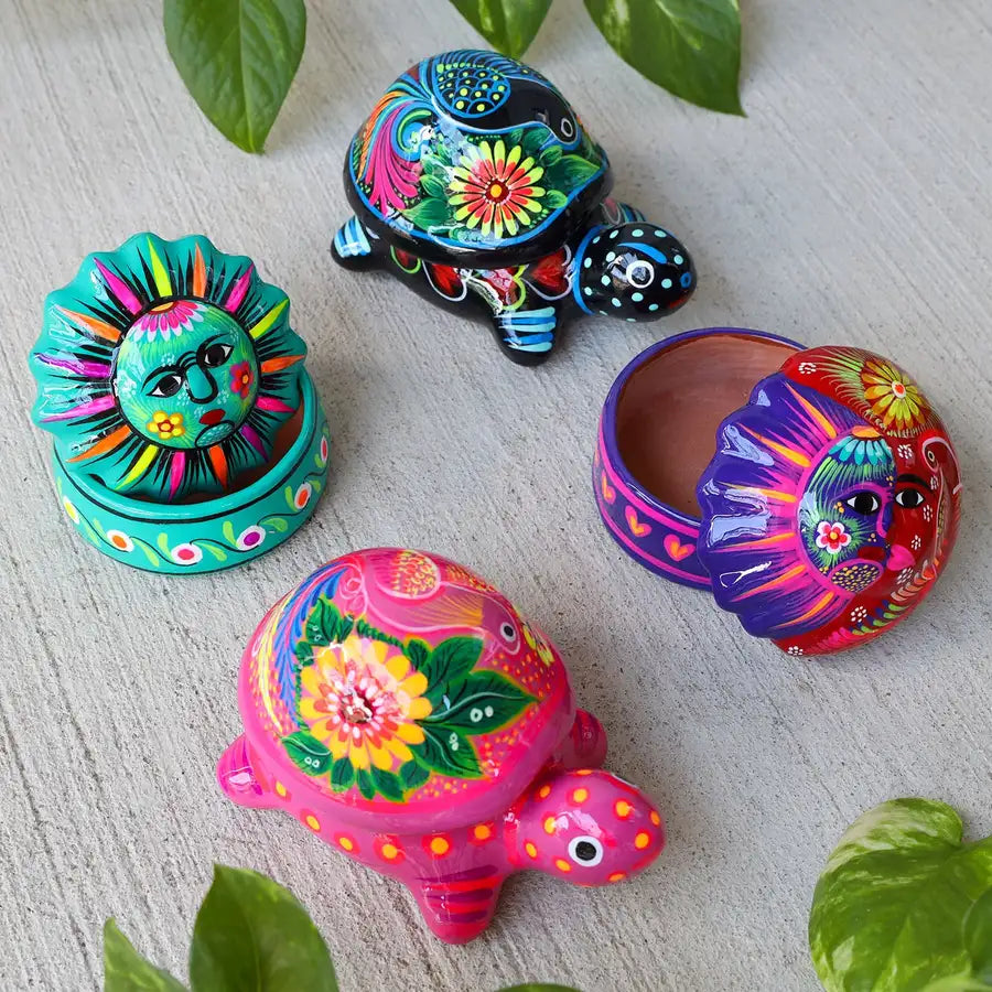 Hand-Painted Xalitla Sun Clay Trinket/Jewelry Box
