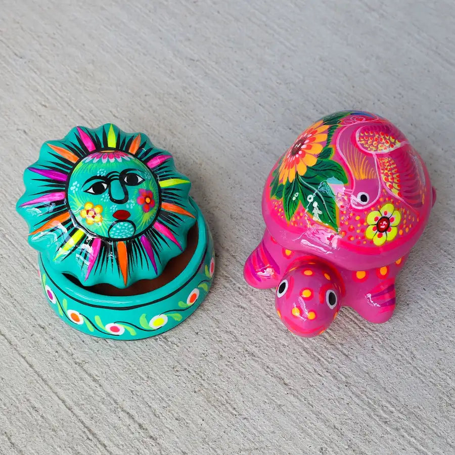 Hand-Painted Xalitla Sun Clay Trinket/Jewelry Box