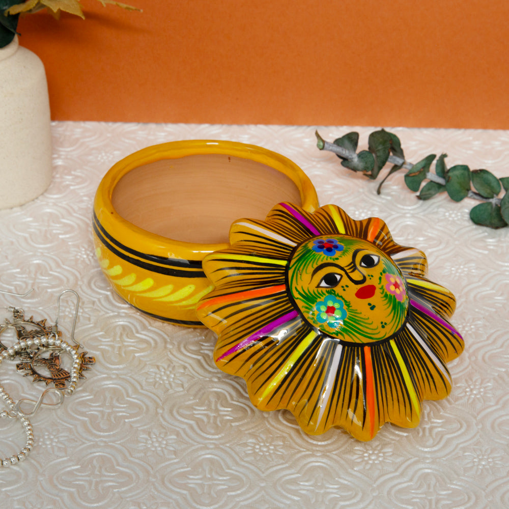 Hand-Painted Xalitla Sun Clay Trinket/Jewelry Box