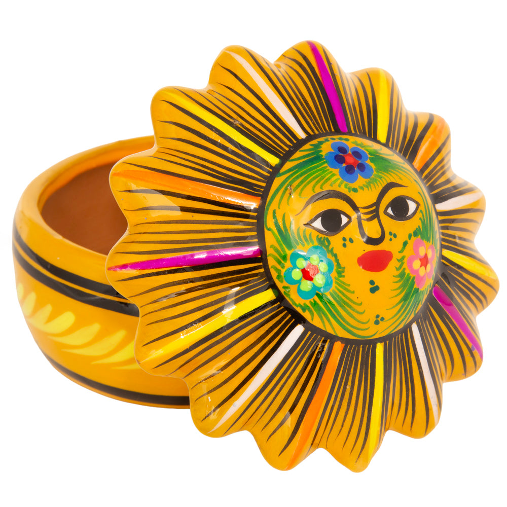 Hand-Painted Xalitla Sun Clay Trinket/Jewelry Box