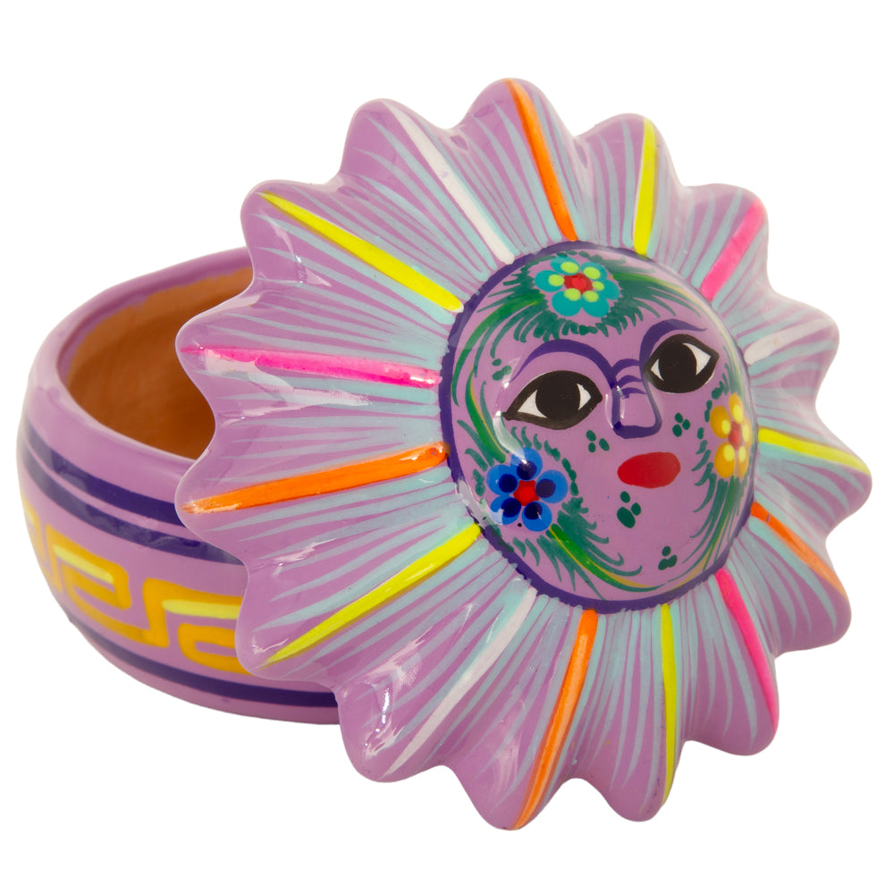 Hand-Painted Xalitla Sun Clay Trinket/Jewelry Box