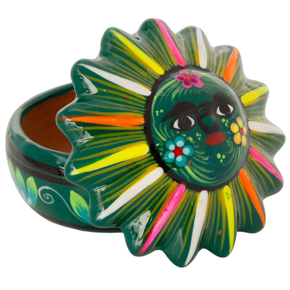 Hand-Painted Xalitla Sun Clay Trinket/Jewelry Box