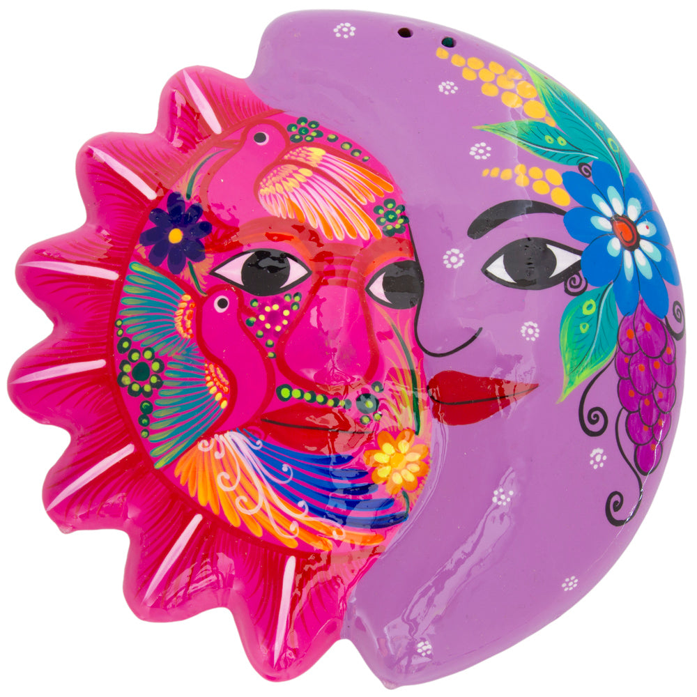 Hand-Painted Xalitla Sun and Moon Clay Wall Decor