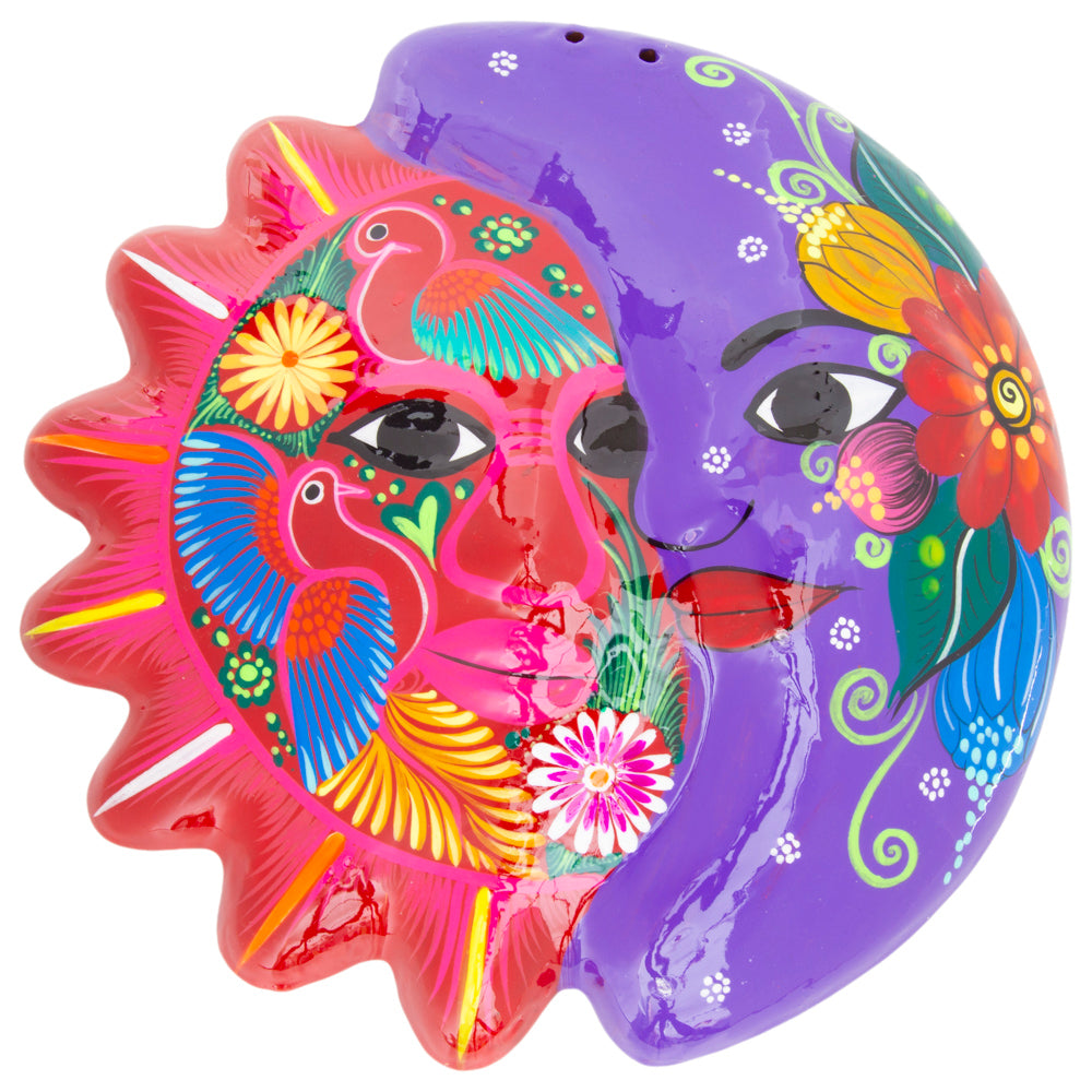 Hand-Painted Xalitla Sun and Moon Clay Wall Decor