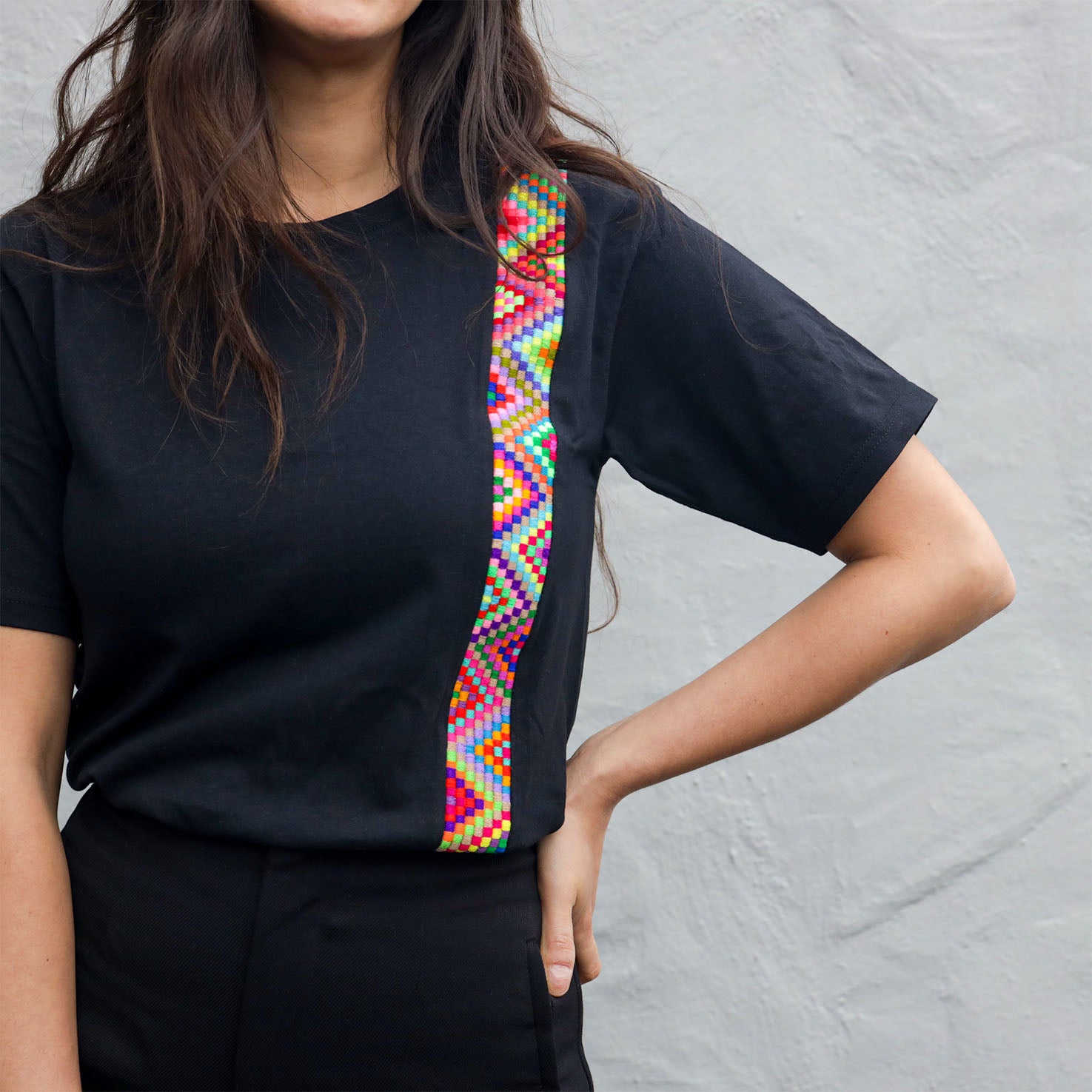 Ch'ol Hand-Embroidered Modern T-Shirt - Black