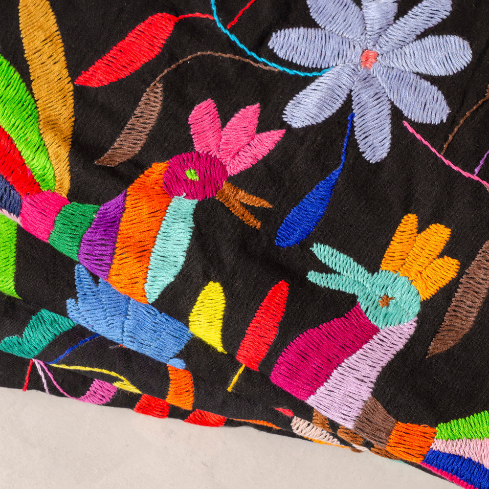 Black with Multicolor Otomí Hand-Embroidered Table Runner