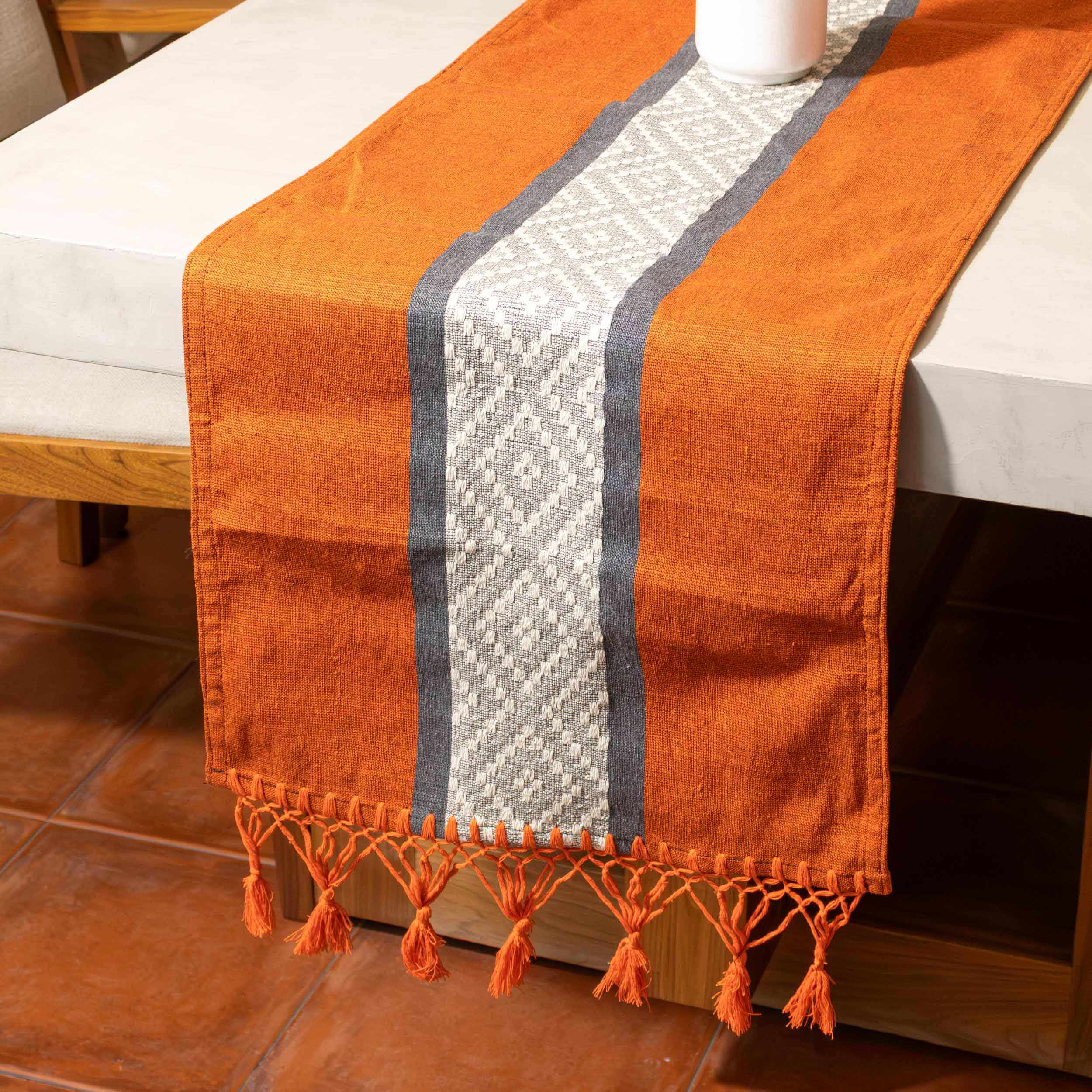 Pedal Loom Textured Table Runner with Tassels