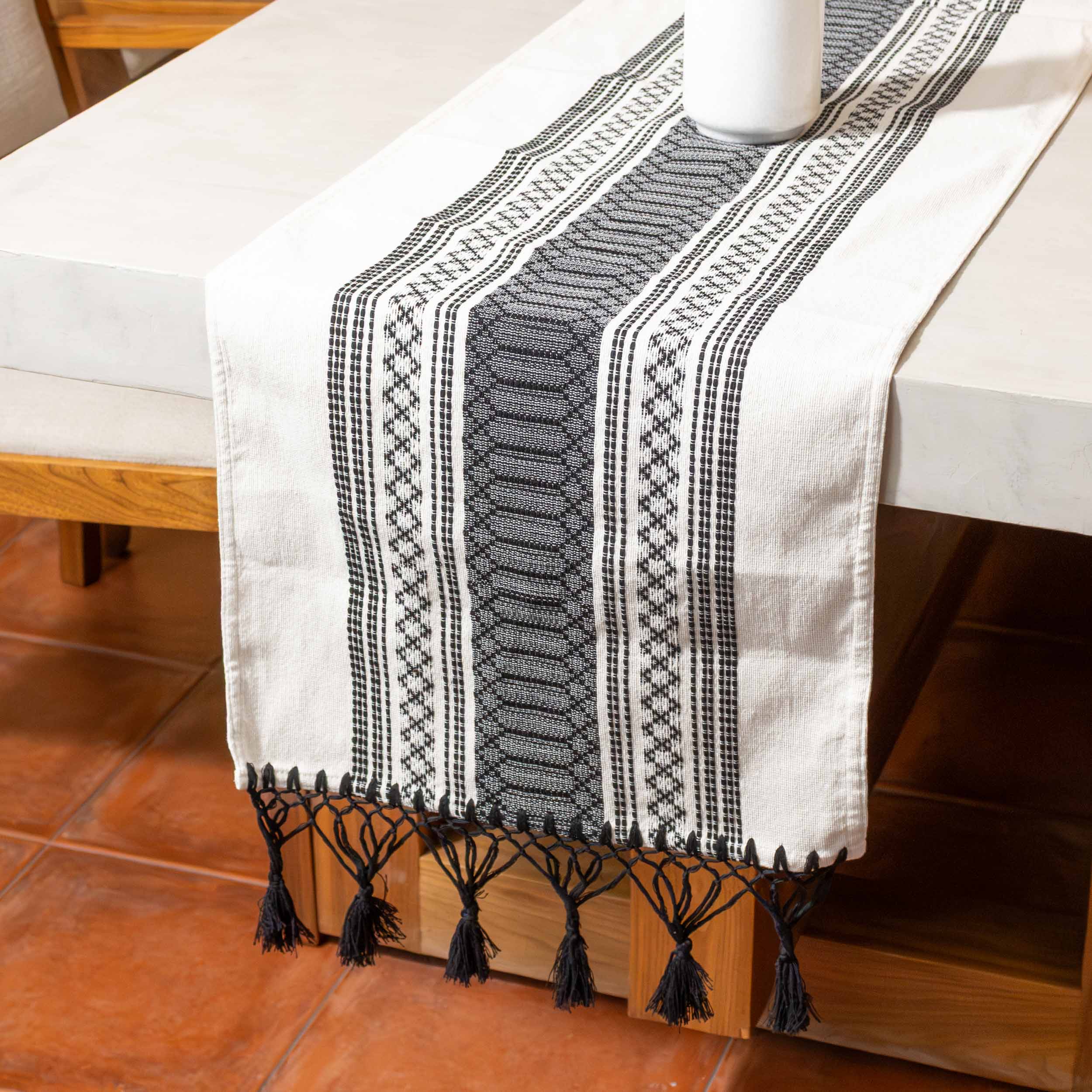 Pedal Loom Textured Table Runner with Tassels