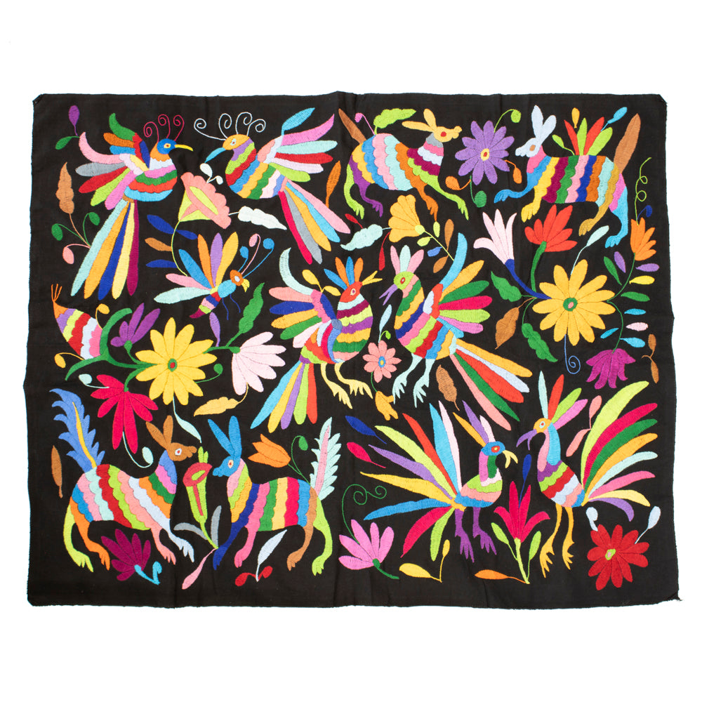 Black Otomí Hand-Embroidered Tapestry