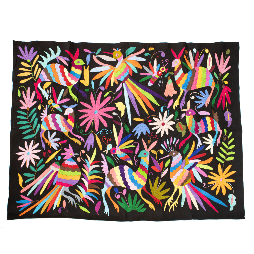 Black Otomí Hand-Embroidered Tapestry