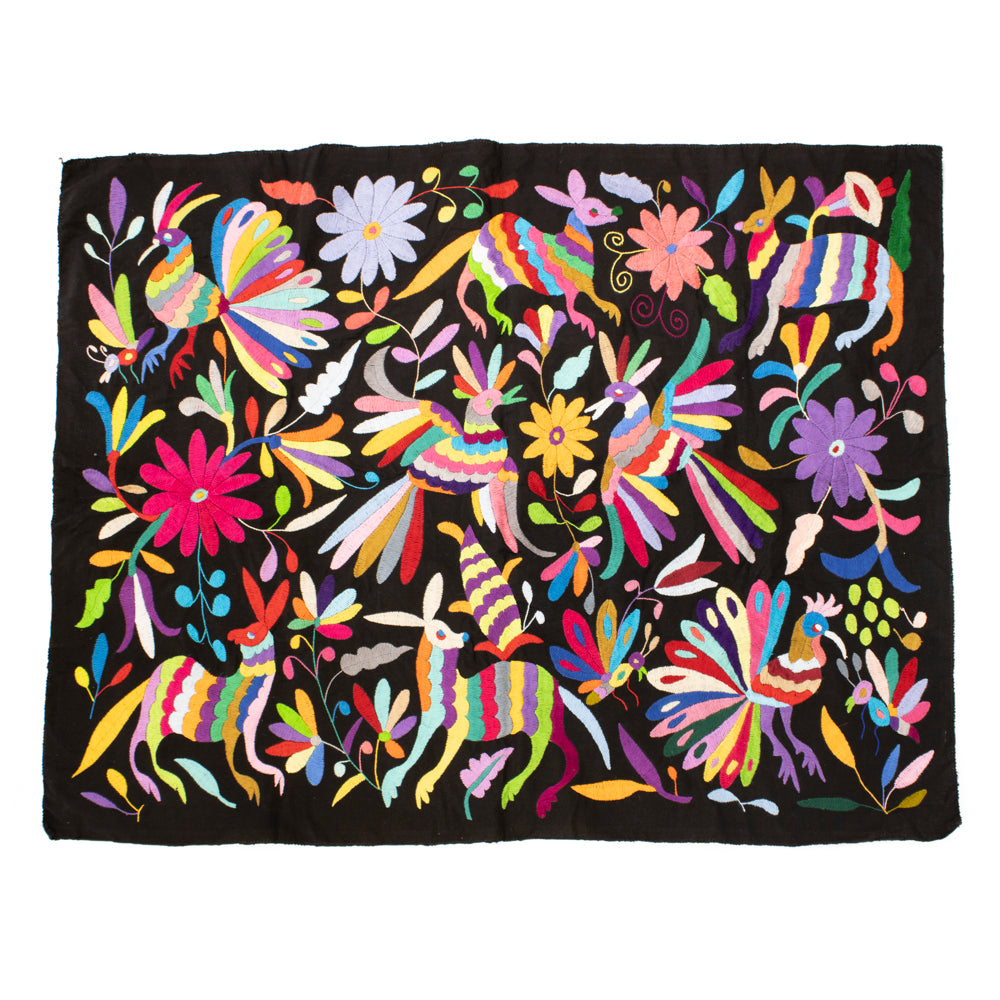 Black Otomí Hand-Embroidered Tapestry