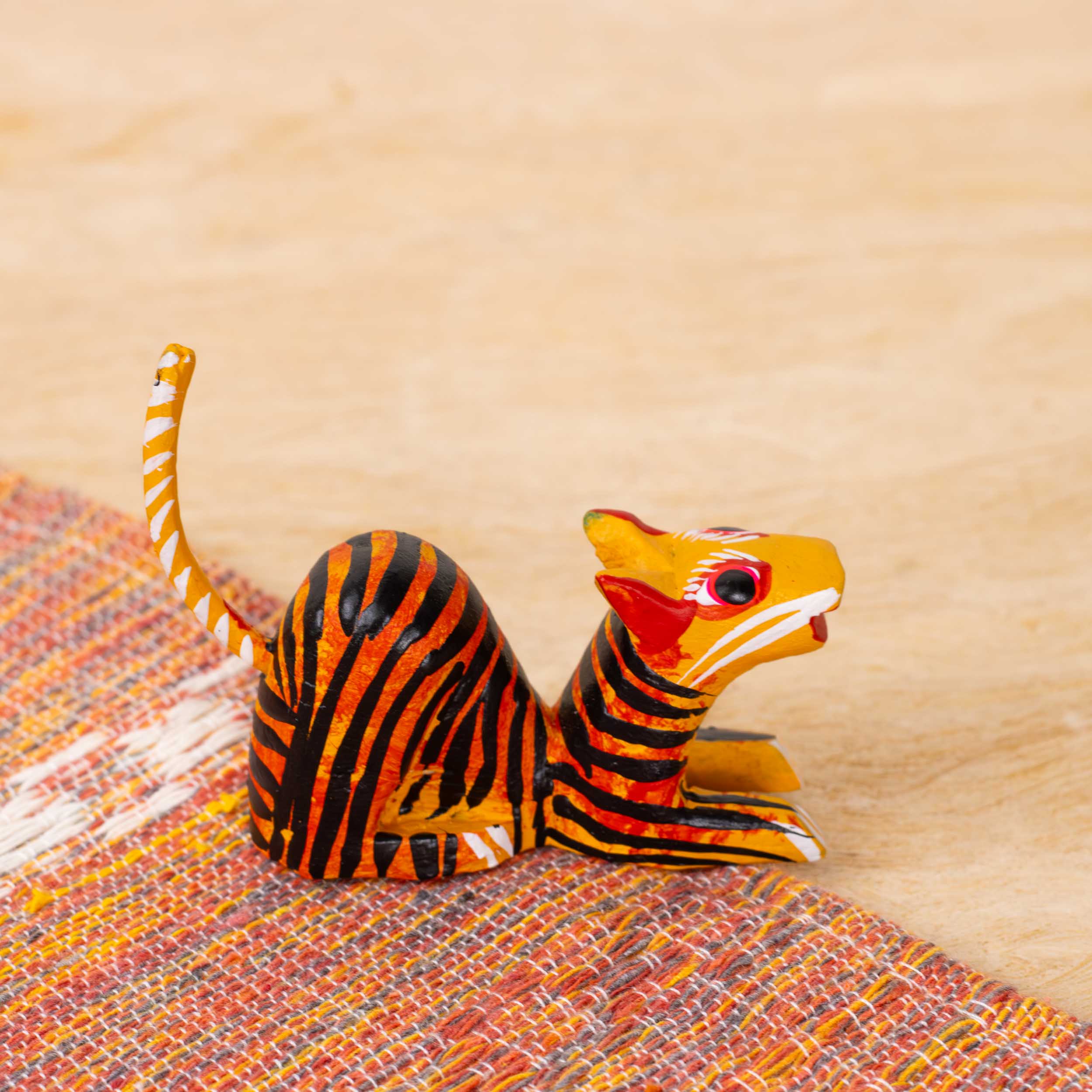 Hand Painted Tiger Wooden Figurine