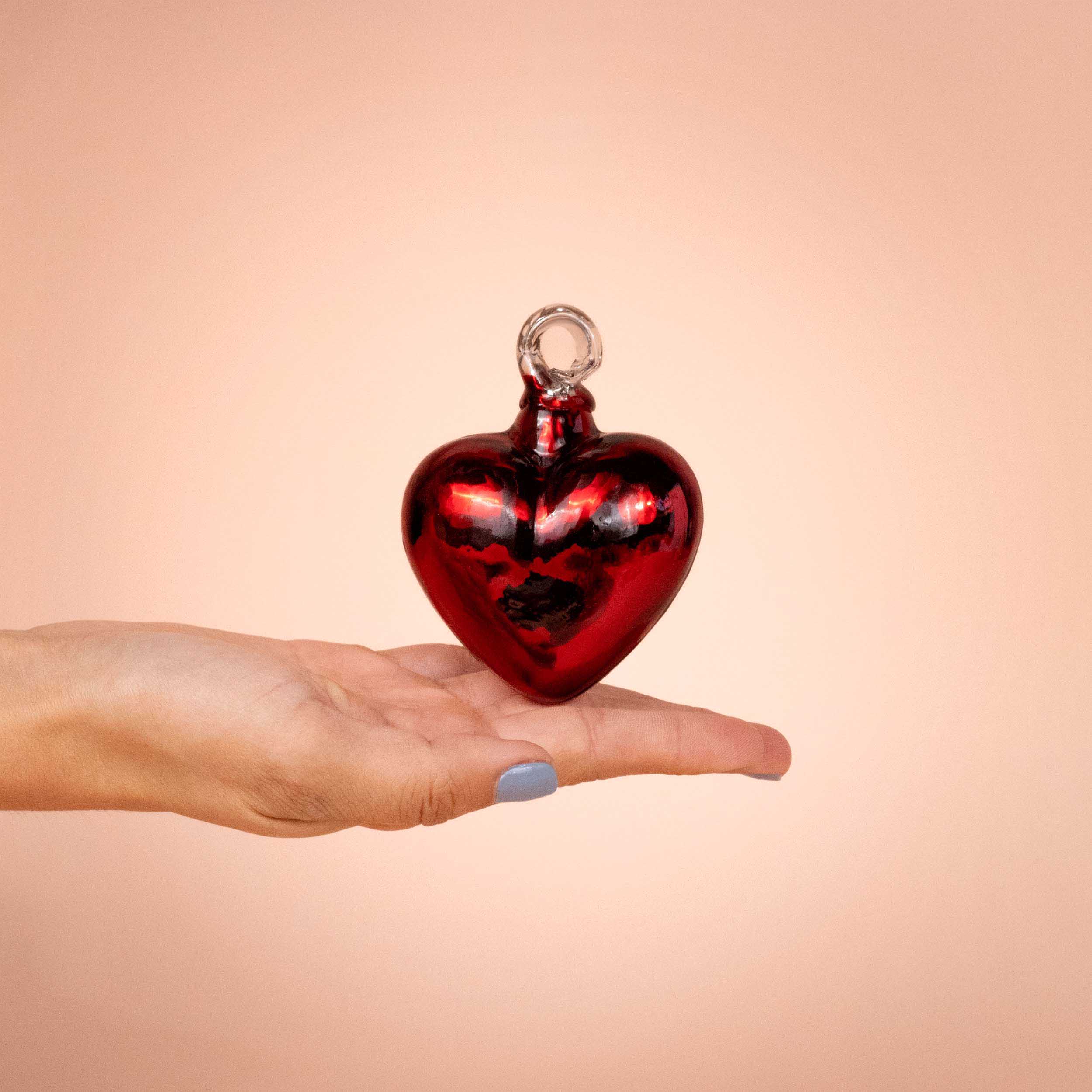 Tonalá Platinated Solid Blown Glass Hanging Heart Ornament