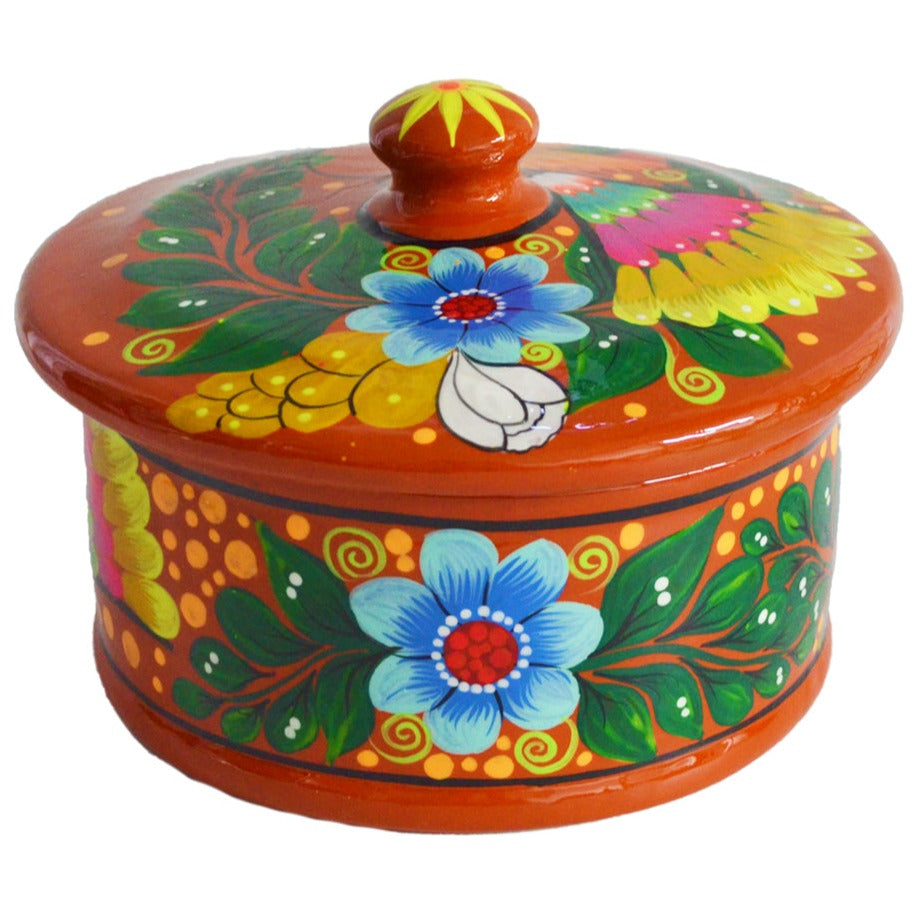 Hand-Painted Xalitla Clay Tortilla Basket