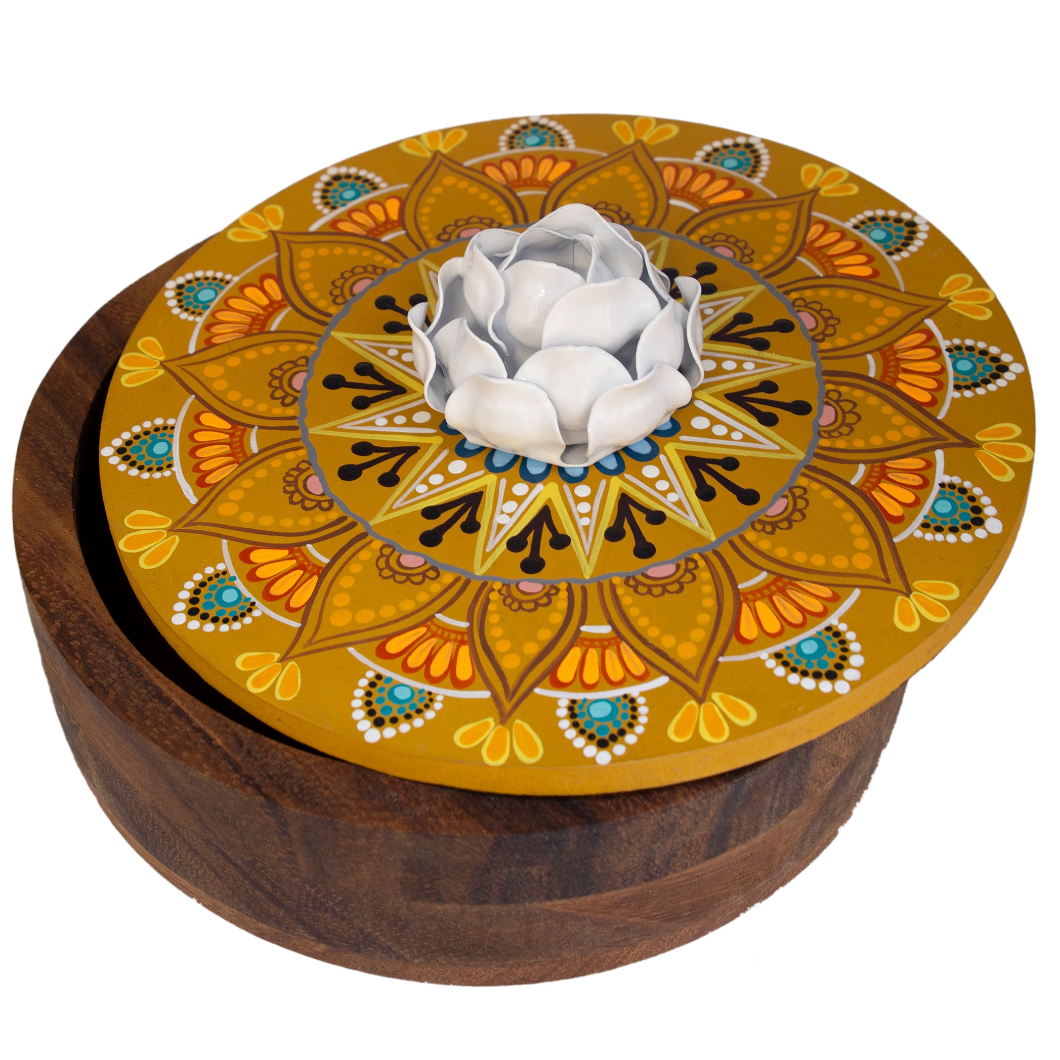 Hand-painted Parota Solid Wood Kitchen Tortillero/Basket