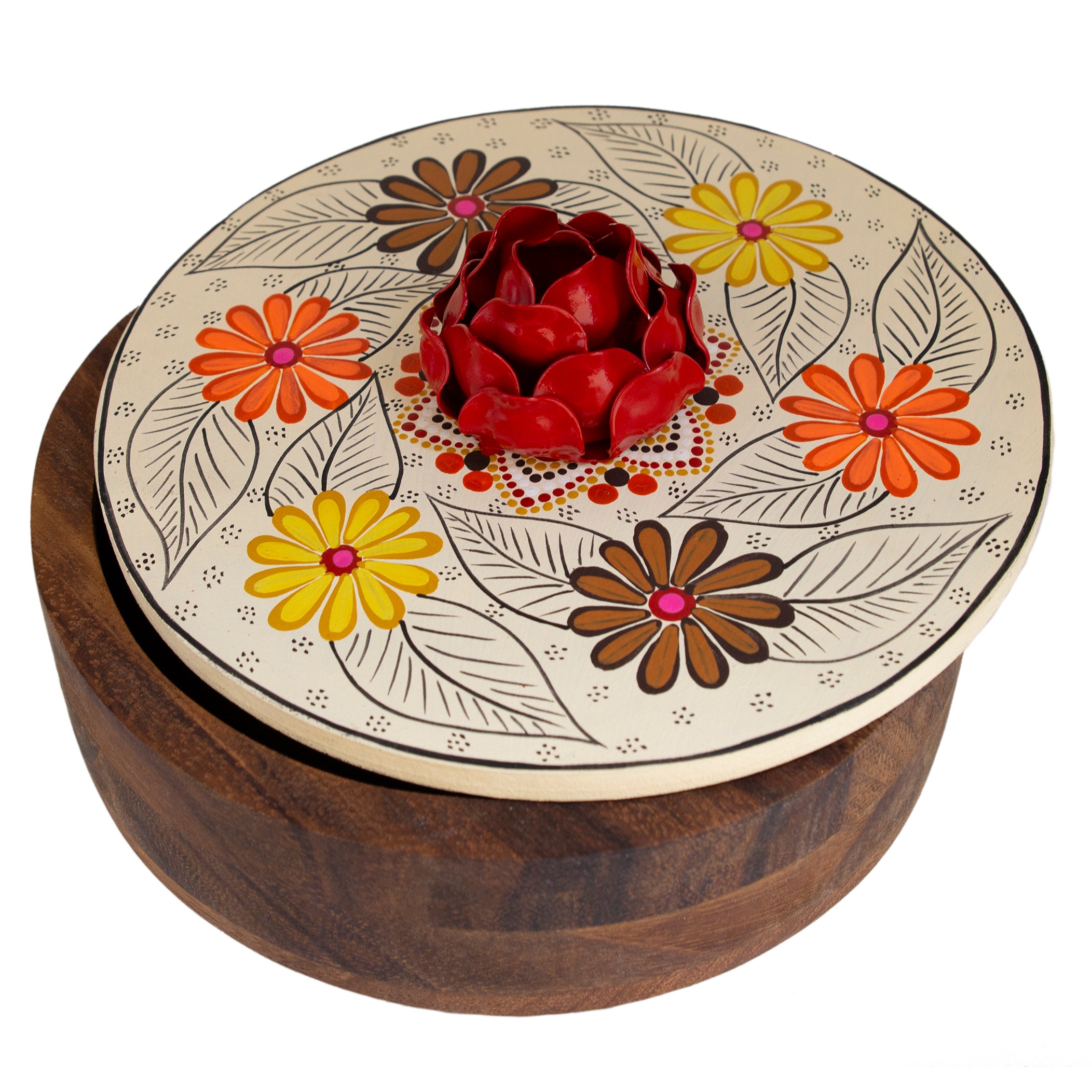 Hand-painted Parota Solid Wood Kitchen Tortillero/Basket