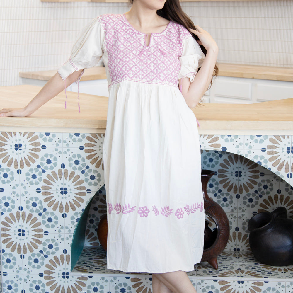 Carranza 3/4 Sleeve Embroidered Midi Dress | Lolo Mexican Mercadito