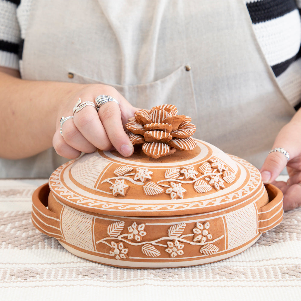 Patamban Hand-Painted Tortilla Holder with Flower Top