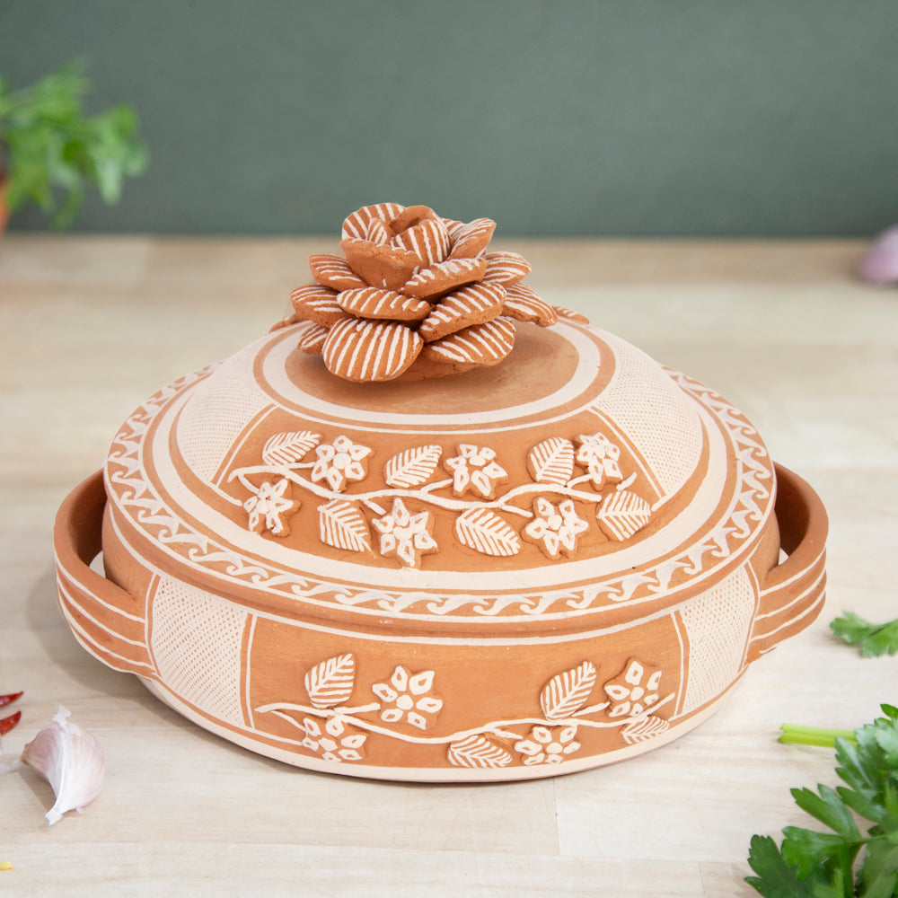Patamban Hand-Painted Tortilla Holder with Flower Top
