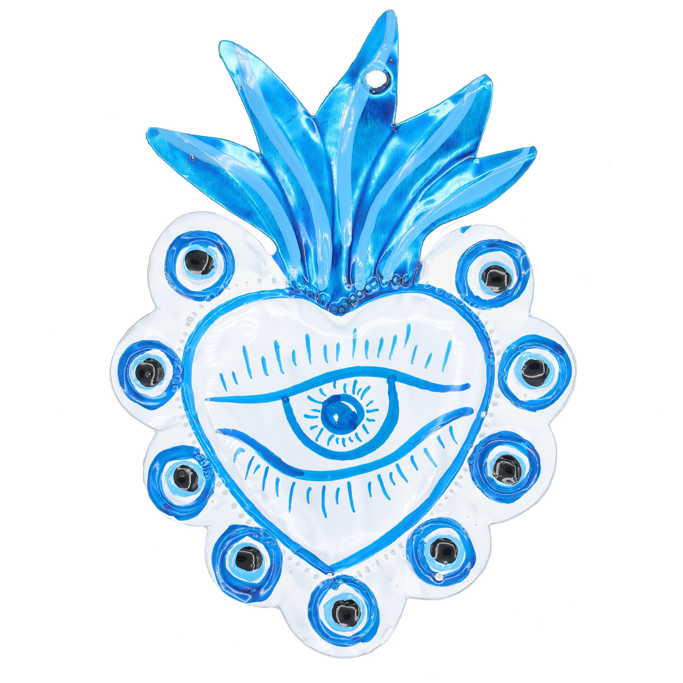 Medium Ojo de Talavera Mexican Milagro Tin Heart