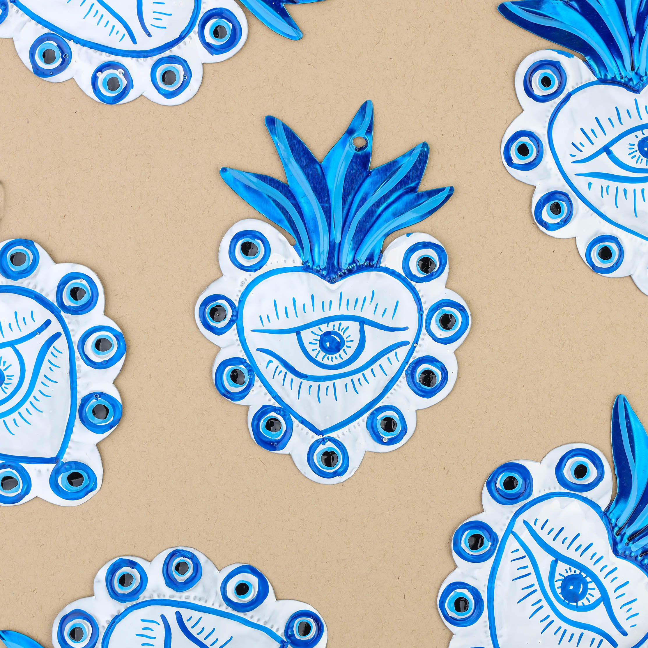 Medium Ojo de Talavera Mexican Milagro Tin Heart